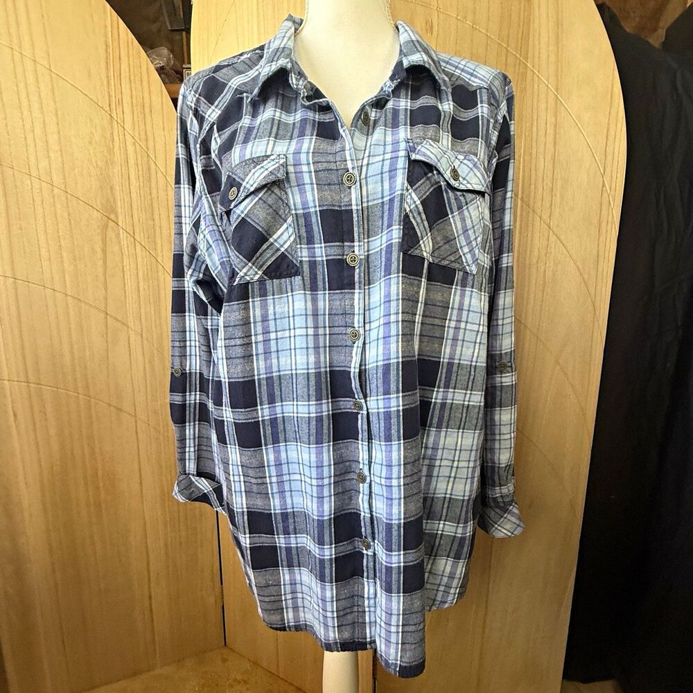 CB Established 1962 Plaid Button Down Shirt 2X Oversized Grunge Blue Flannel